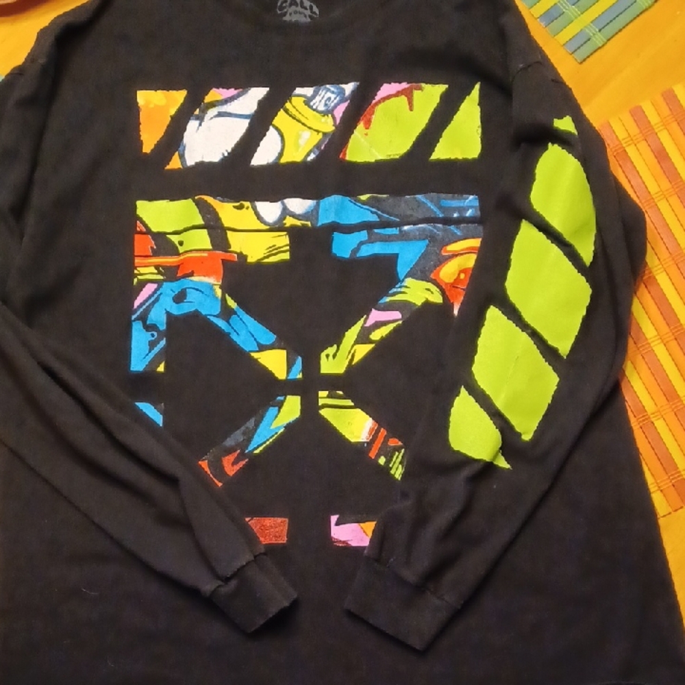 Graphic,Call Your Mother Brand, Black Long Sleeve Tee Shirt with Colorful Design - Picture 6 of 6